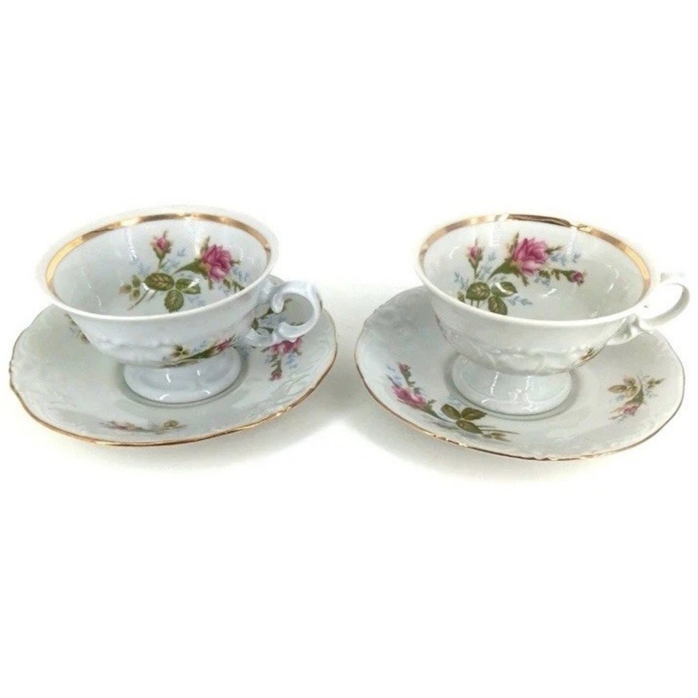 2-Vintage Wawel Fine China Rose Garden Porcelain Cup And Saucers Made In Poland.